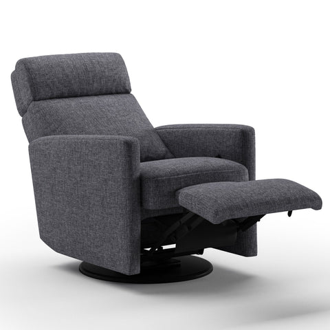 Luonto Track Gliding Recliner Swivel Base in Fabric Fun 481 with a Manual Opening in side open View