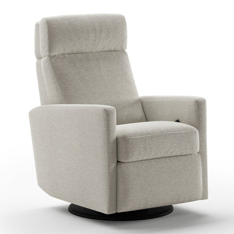 Luonto Track Gliding Recliner Swivel Base in Fabric Fun 496 with a Manual Opening in Closed View