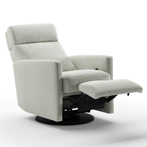 Luonto Track Gliding Recliner Swivel Base in Fabric Fun 496 with a manual Opening in side open View