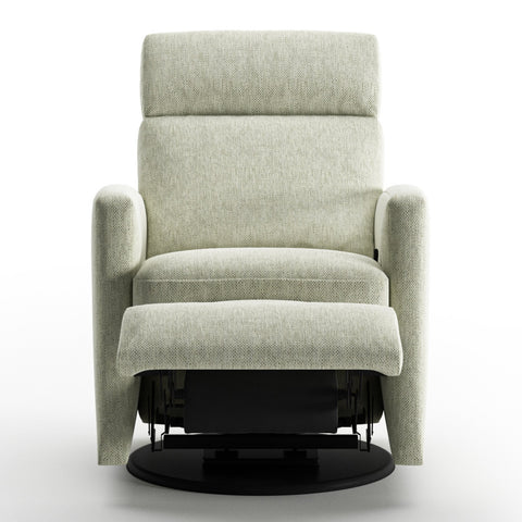 Luonto Track Gliding Recliner Swivel Base in Fabric Loule 616 with a Manual Opening in Open View