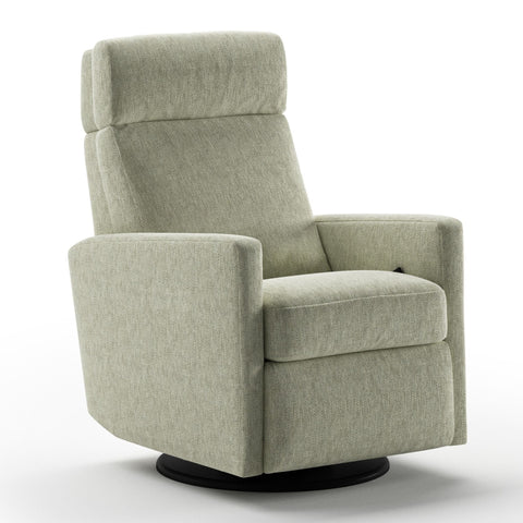 Luonto Track Gliding Recliner Swivel Base in Fabric Loule 616 with a Manual Opening in side View