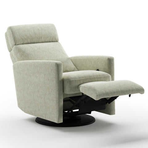 Luonto Track Gliding Recliner Swivel Base in Fabric Loule 616 with a Manual Opening in Open View