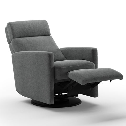 Luonto Track Gliding Recliner Swivel Base in Fabric Rene 04 in Manual Side open View