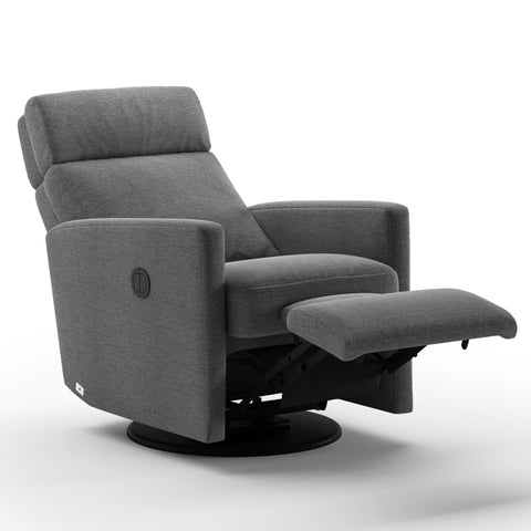 Luonto Track Gliding Recliner Swivel Base in Fabric Rene 04 in Power & Battery Open View