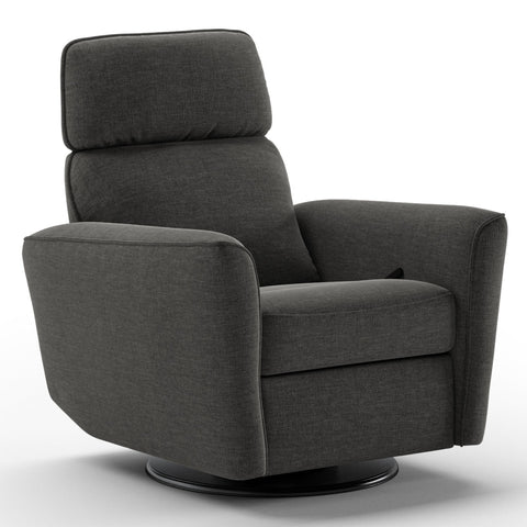 Luonto Welted Gliding Recliner Swivel Base in Fabric Oliver 515 with a Manual Opening in Closed View