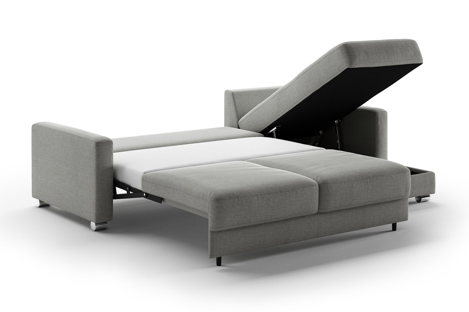 Luonto Hampton Reversible Chaise Sleeper - Queen in Rodeo 104 - Chrome leg - Open - angle view