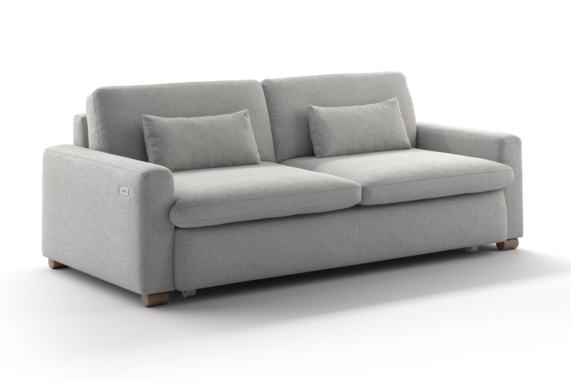 Luonto Kai Sleeper Sofa - Full in Oasis 15 - Walnut leg - Closed - angle view