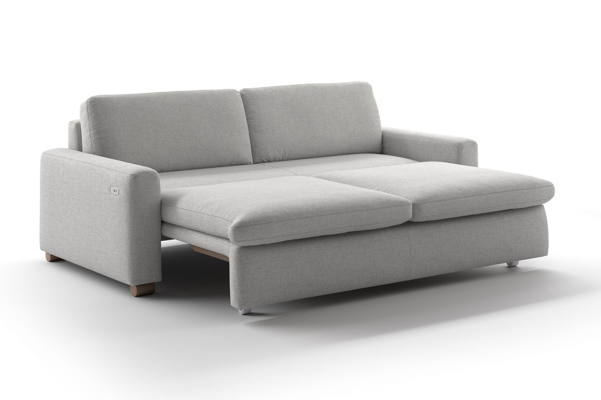 Luonto Kai Sleeper Sofa - Full in Oasis 15 - Walnut leg - Open - angle view
