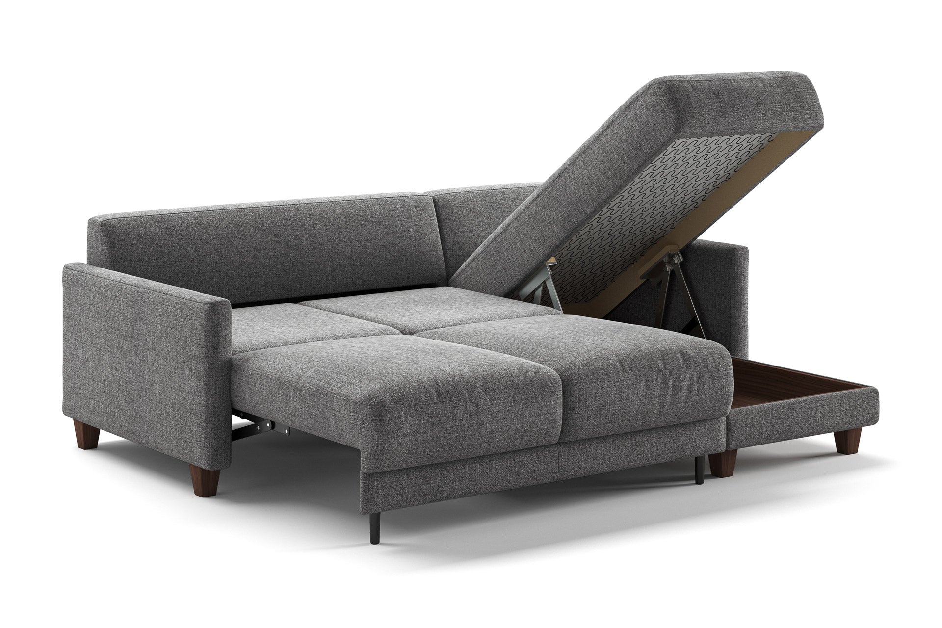 Luonto Martta Reversible Chaise Sleeper in Atlantic 07 - Walnut leg - Closed - angle view