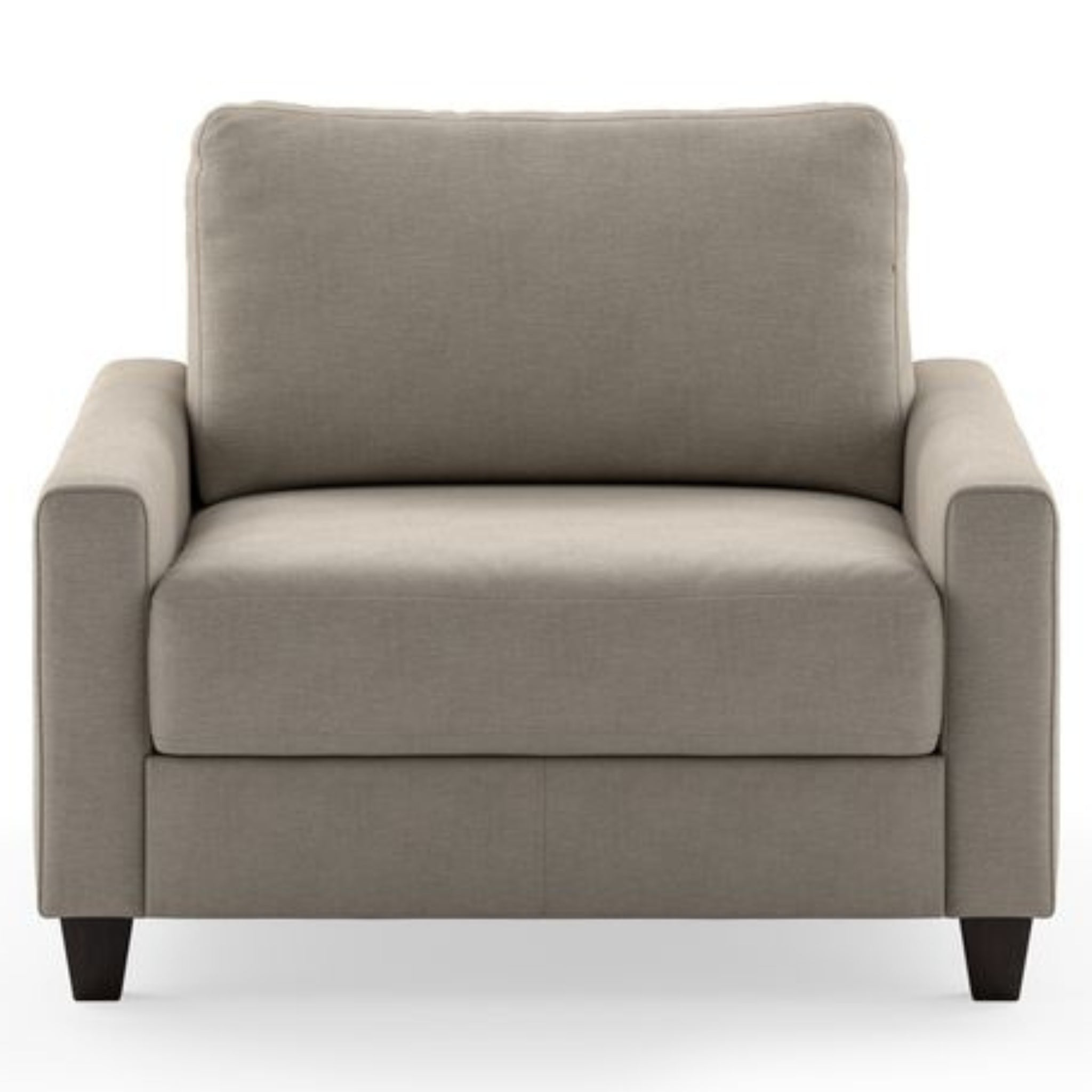 Luonto Nico Cot Sofa Bed in Fabric Cloud 09 with Wood Feet and Nest Mechanism in Front Closed View