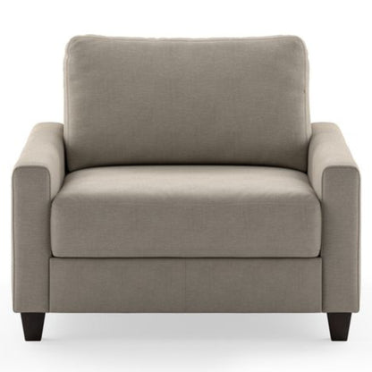 Luonto Nico Cot Sofa Bed in Fabric Cloud 09 with Wood Feet and Nest Mechanism in Front Closed View