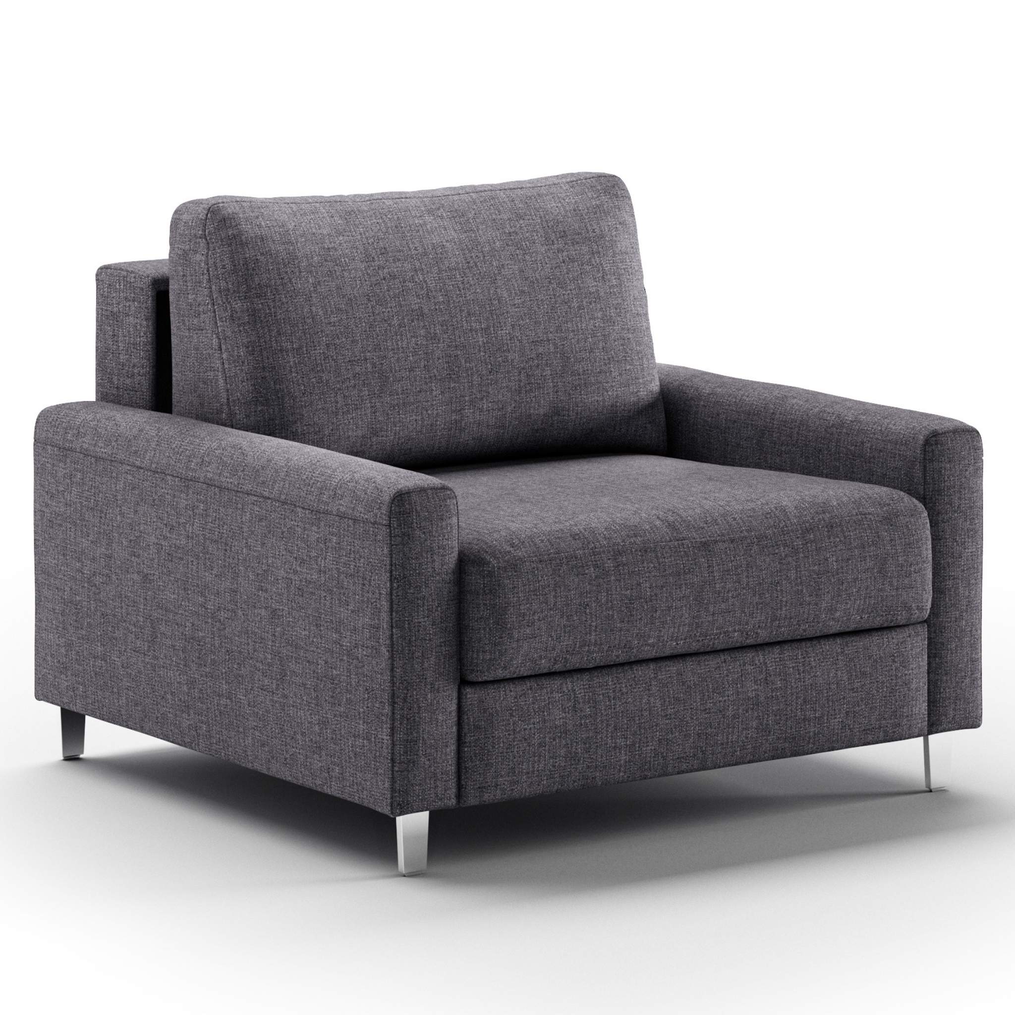 Luonto Nico Cot Sofa Bed in Fabric Rene 04 with Chrome Feet and Nest Mechanism in Side Closed View