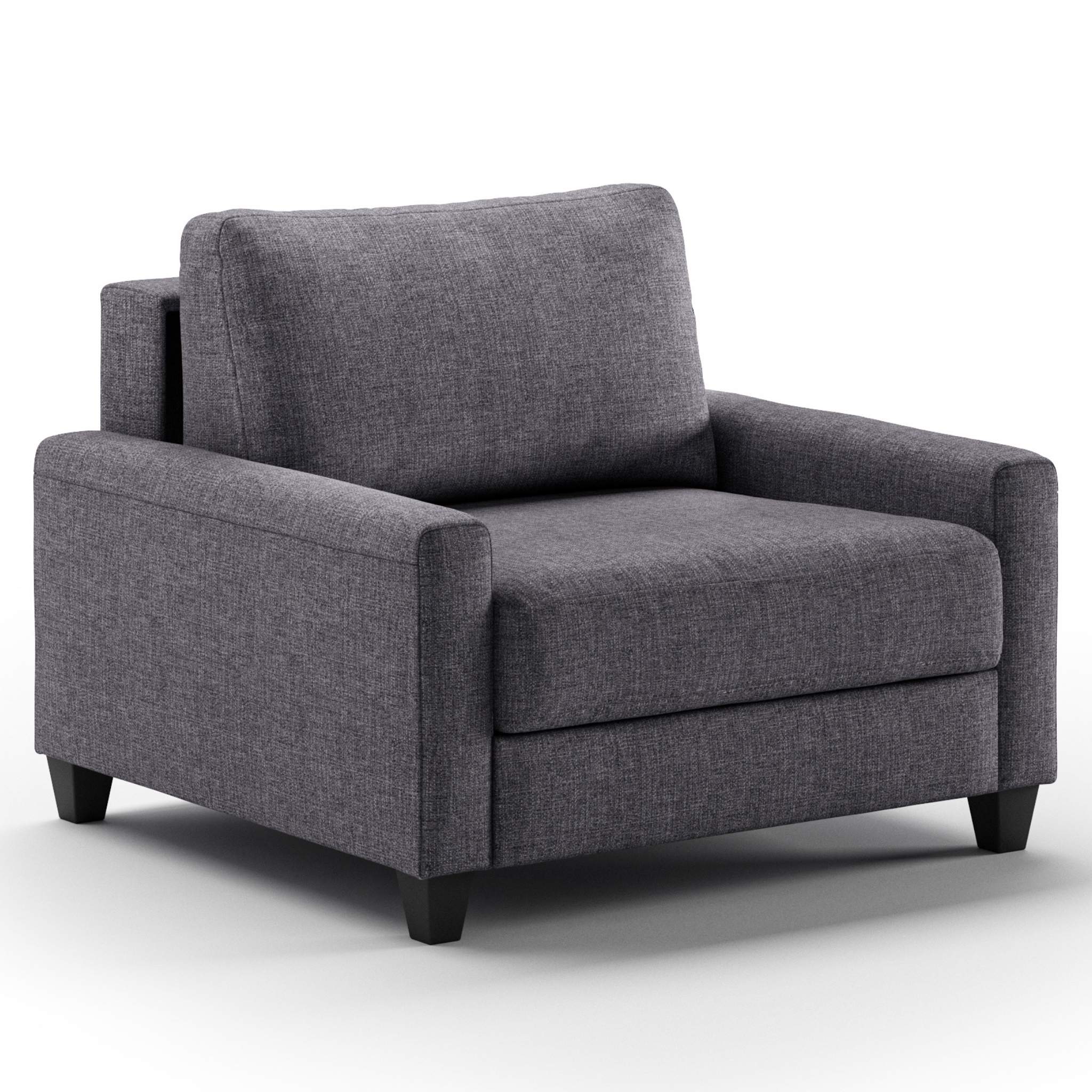 Luonto Nico Cot Sofa Bed in Fabric Rene 04 with Wood Feet and Nest Mechanism in Side Closed View